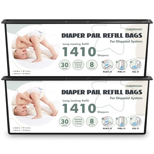 Image of Diaper Pail Refill Bags - Compatible with Genie Easy Roll Signature & Platinum Pails | Each 30 Bags Holds Up to 1410 Newborn Diapers | 7-Layer OdorLock Technology | 2 Pack(60 Bags)