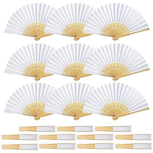 SXUUXB 50pcs White Paper Fans For Wedding Favours Folding Hand Fan Handheld Fan Bamboo For Wedding Decorations Bride Chinese Fans DIY Wall Decoration