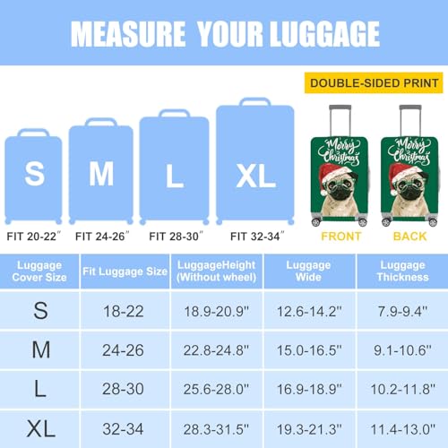 Image of Christmas Pug Luggage Cover, Washable Suitcase Cover, Travel Suitcase Protector Anti-scratch Bag cover, S