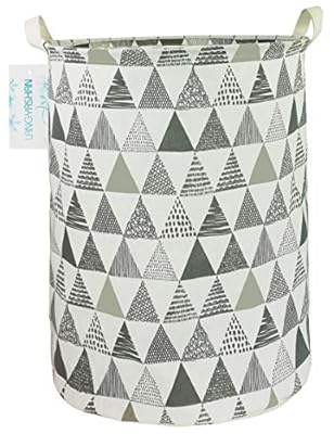 LANGYASHAN Storage Bin?Canvas Fabric Collapsible Organizer Basket for Laundry Hamper,Toy Bins,Gift Baskets, Bedroom, Clothes,Baby Nursery (Grey Triangle)