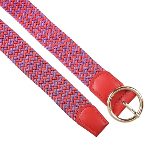 Women's Braided Elastic Belt Stretch Woven Round Pin Buckle Woven Fabric Belts for Jeans 1.18" Wide2