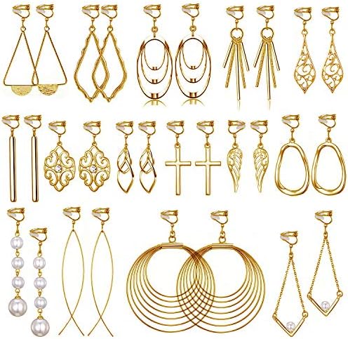 15 Pairs Gold Clip on Earrings for Women Fashion-Celtic Knot Earrings,Long Bar Earrings,Tear Drop Earrings Clip on Hoop Earrings for Women-Clipon Earrings for Womens Clip on Earrings for Girls (#3)
