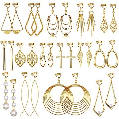 15 Pairs Gold Clip on Earrings for Women Fashion-Celtic Knot Earrings,Long Bar Earrings,Tear Drop Earrings Clip on Hoop Earrings for Women-Clipon Earrings for Womens Clip on Earrings for Women (#3) Cover