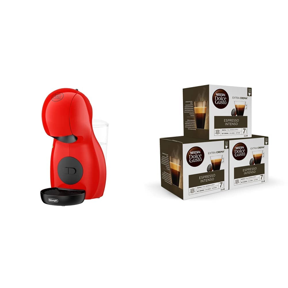 Nescafé Dolce Gusto Piccolo XS De'Longhi EDG210.R Cafetera de cápsulas, 15 bares de presión, diseño compacto, 1400 W + Cápsulas de café Espresso Intenso Magnum; 3 cajas de 30 cápsulas - 90 Cápsula