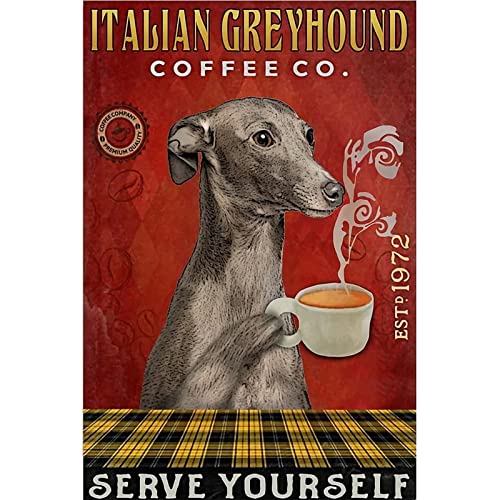 Metal Sign Coffee Company Italian Greyhound Vintage Funny Retro Aluminum Tin Sign 8x12 Inch for Home...