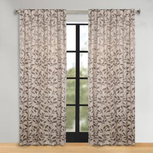 SUPERIOR Semi Blackout Curtains - Modern Leaves - 52" x 96" - Grommet Header & Back Tabs - Sun Blocking, Room Darkening Drapes for Bedroom, Living Room - Set of 2 Panels - Espresso