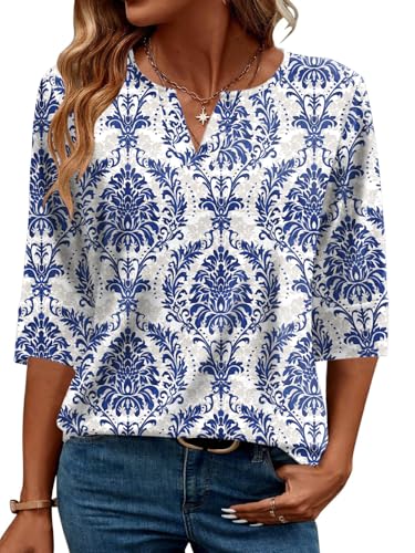 AKEWEI Women's V Neck 3/4 Sleeve T Shirts Summer Top Dressy Casual Basic Tees Shirt Tunic Blouses