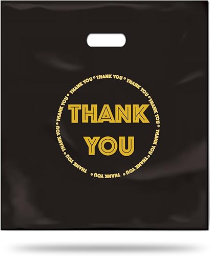 HIPOLI Bolsas de mercancía con texto en inglés "Thank You", paquete de 100, 16 x 18 pulgadas, 2 mil de grosor, bolsas de compras troqueladas de