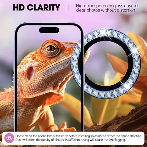 Image of Tempered Glass For Iphone 16 /16 Plus Camera Lens Protector Bling Individual Metal Diamond Ring 9H Hardness Scratchproof Protector, Stylish Phone Accessories, Case Friendly (Blue Diamond)