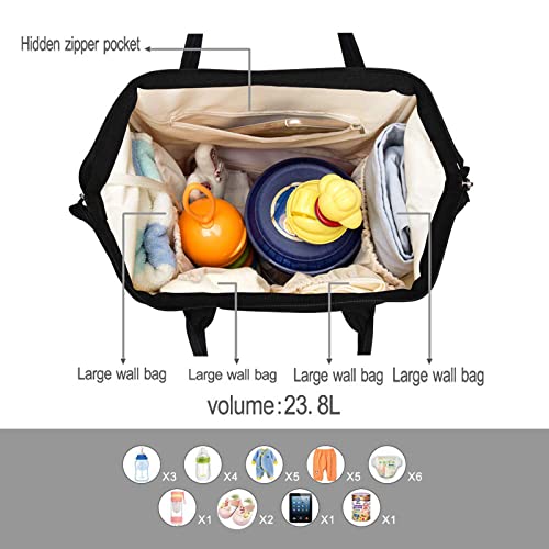 Pipi bear Nappy Changing Bag, Multi-functional Waterproof Travel Diaper Bag Backpack with Changing Pad (Black) - Image 4