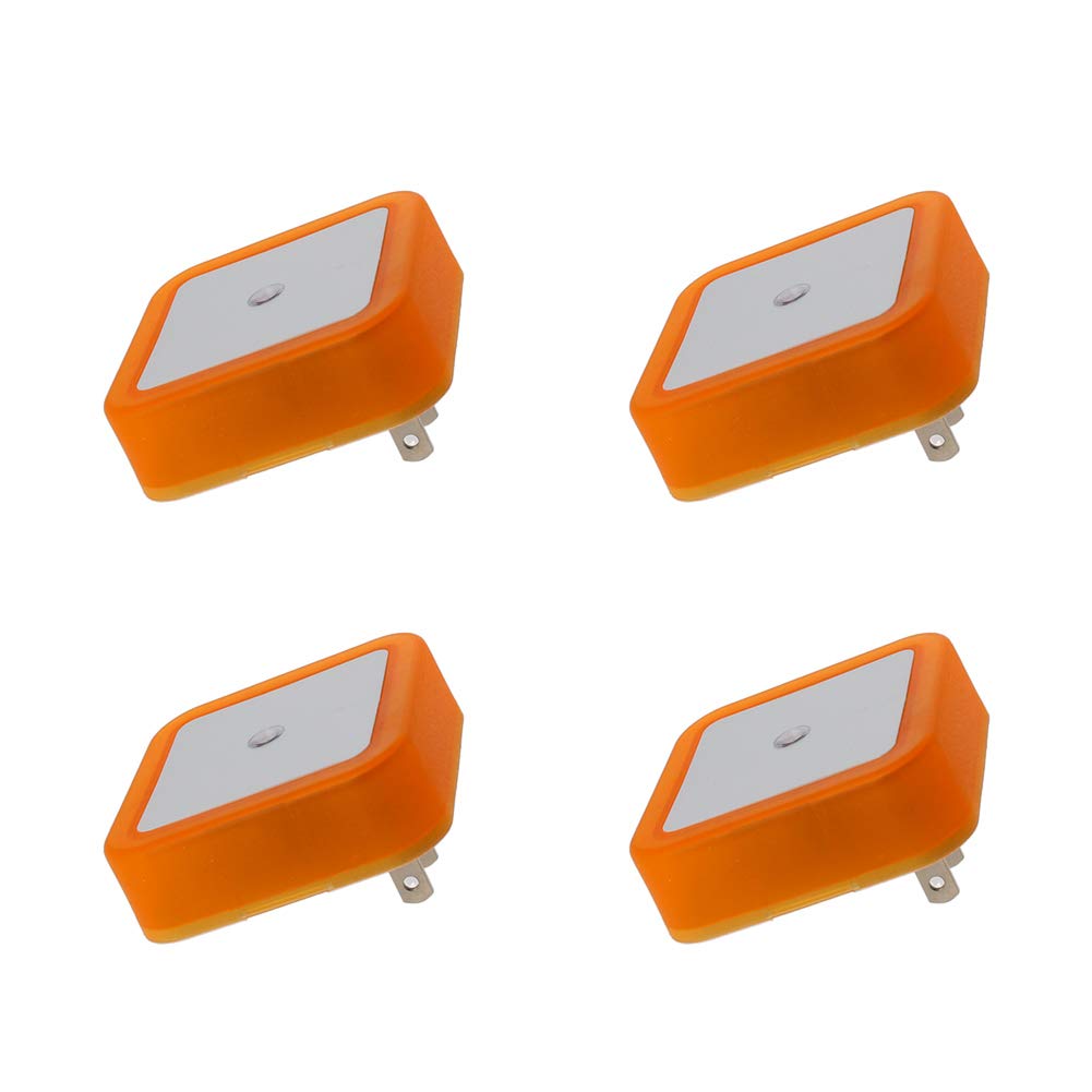 Othmro ABS L62×W62×H40 Plug-in Night Light Warm Light LED Christmas Light Bulb Bed Lights with Auto Dusk-to-Dawn Sensor for Bedroom Kitchen Hallway Orange US Plug 4Pcs