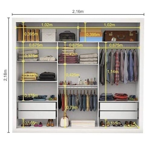 Guarda Roupa Casal com Espelho 3 Portas de Correr Ilheus Premium Espresso Móveis Branco