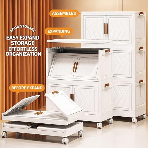 Image of AYSIS ๐ ๐๐๐๐ Plastic Wardrobe for Kids Clothes with Wheels | Multipurpose Collapsible Wardrobe Storage Almirah Wardrobe for Clothes, Kitchen Cupboard | Plastic Cupboard for Kids for Home - Ivory