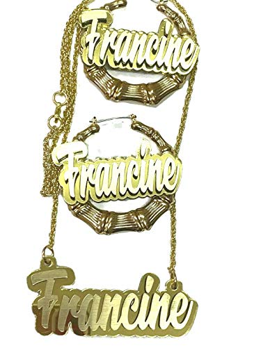 Personalized Matching Necklace and Earrings Set Script Cursive Name Plate Custom Nameplate Color Choice Laser Cut, Earrings Size Choice Available 1.5, 2.5 or 3.5 inches, Made To Order Any Name - Dazzling and Stunning!2