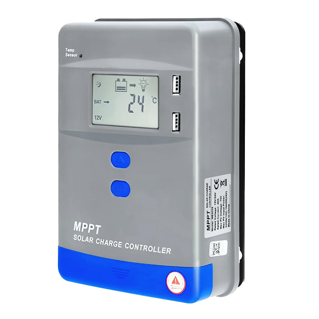 Y&H MPPT Laderegler 40A Solarladeregler 12V/24V Automatische Identifikation LCD-Display MAX PV-Panel-Eingangsleistung 1040W für das Laden von AGM Gel Nass- und Lithium-Batterien