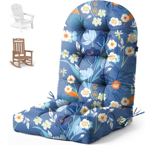 Uthem Adirondack Chair Cushion Waterproof Indoor Outdoor Rocking Chair Cushion 44 Inches Patio High Back Chair Cushions Thickened Adirondack Rocking Chair Cushions with Ties, Blue Peony