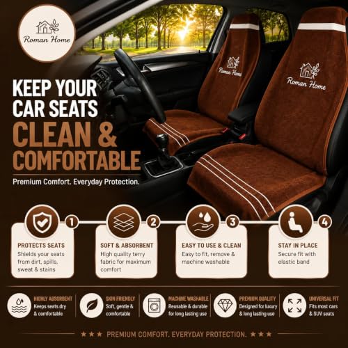 Image of ROMAN HOME Car & Office Chair Towel with 2 Tie Knots| Super Soft 400 GSM (2, car browen)