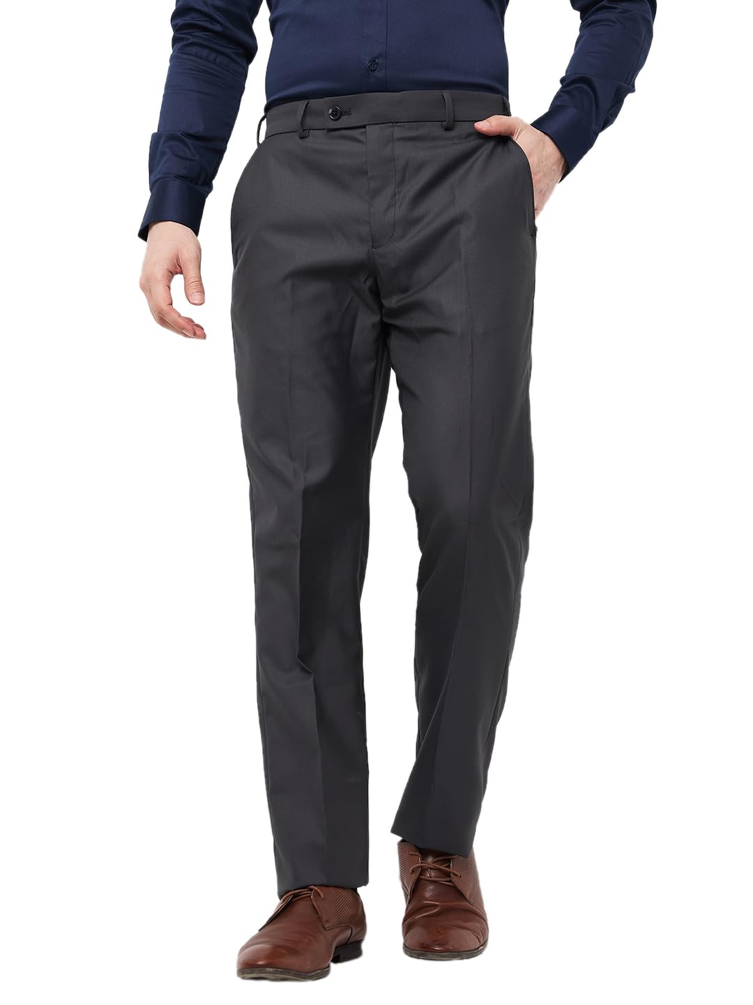 park avenue Men Smart Fit Solid Pattern Poly Viscose Blend Flat Front Formal Trouser (Size:32)-PMTX07128-G6 Dark Grey-picture-36