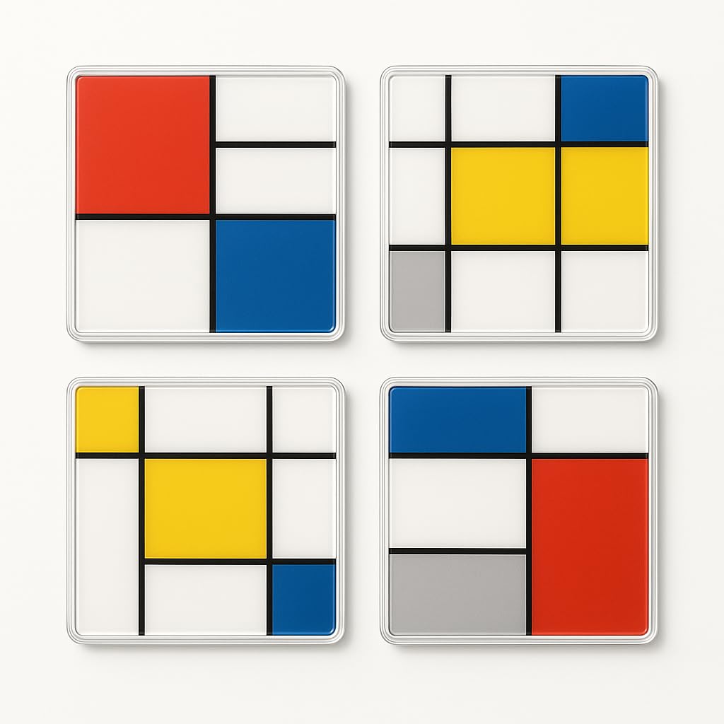 The Plum Penguin De Stijl Harmony Acrylic Coaster Gift Set Of 4 - Art-Inspired Home Decor For Art Lover Gift