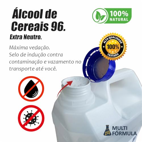 Álcool de Cereais 96% para Bebidas, Panificação e Perfumes, 5 Litros