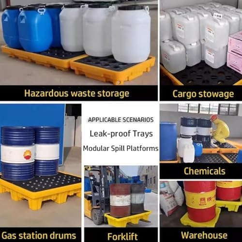 Stackable Spill Containment Pallet, Modular Industrial Polyethylene Tray with Nestable Grating for Garage & Workshop Storage, Heavy-Duty Spill Platform