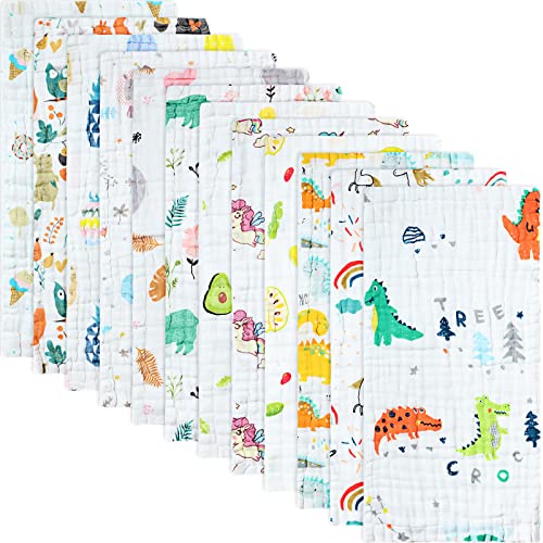 Image of Shimeyao 12 Pieces Muslin Burp Cloths Muslin Washcloths 10 x 20 Inches 6 Layers Soft Absorbent Cotton Burp Rags Burping Cloths Unisex Spit up Rags Newborn Towel