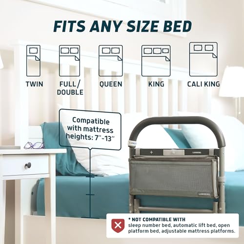 Image of Lunderg Large Bed Assist Rail for Seniors with Motion-Activated Light & Storage Pocket - Easy to Install Bed Rails for Elderly Adults Safety & Post-Surgery - Helps Reduce Falls & Support Independence