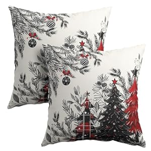 Kawani Christmas Trees Throw Pillow Covers 18x18 Inches, Set of 2 Red Black Buffalo Plaid Xmas Bells and Tree Cotton Linen Pillow Cushion Case for Couch Sofa Home Winter Holiday Decor Kawani Christmas Trees Throw Pillow Covers 18×18 Inches Set of 2 Red Black Buffalo Plaid Xmas Bells and Tree Cotton Linen Pillow Cushion Case for Couch Sofa Home Winter Holiday Decor