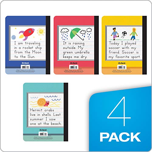 Oxford Primary Composition Notebooks, Kids Handwriting & Drawing Story Journal, Pre-K, Grades K-2, 100 Sheets/200 Pages, 9 3/4 X 7 1/2, 4/Pack (63784) #TOP6