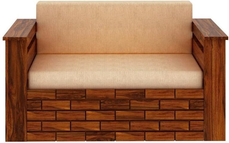 Image of Solid Sheesham Wood Sofa Cum Bed 2 Seater | Wooden Foldable Double Bed for Living Room with Headboard & Storage | Bed Cum Sofa with Mattress for Bedroom Furniture (Honey Finish)
