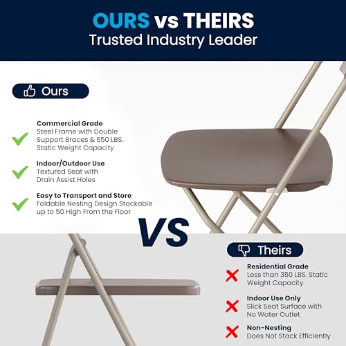 Image of Flash Furniture Hercules Series Plastic Folding Chair - Brown - 4 Pack 650LB Weight Capacity Comfortable Event Chair-Lightweight Folding Chair