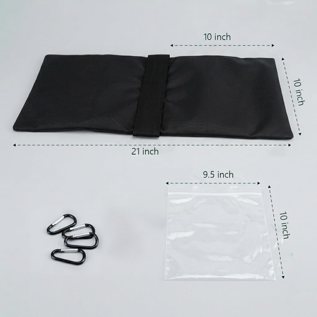 [4 Pack] Heavy Duty Black Sandbags with Internal 1.2mm Shoulder Steel Plate #8 Industrial Zipper & 204 Dual-Thread Stitching 600D Oxford Weight Bags for Light Stands Canopy & Studio Equipment