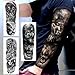 EGMBGM 20 Sheets Black Tribal Wolf Tiger Lion Temporary Tattoo Sleeve For Men Adults, 3D Halloween Prison Gothic Maori Sleeve Tattoos For Women, Fake Full Arm Sleeve Tattoo Stickers Skull Skeleton