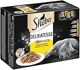 Sheba Katzennassfutter Delikatesse in Sauce, 48 Portionsbeutel, 12x85g (4er Pack) – Katzenfutter nass Geflügel Variation