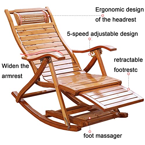 Cadeira de balanço dobrável ao ar livre, cadeira de balanço portátil com estrutura de bambu com peda