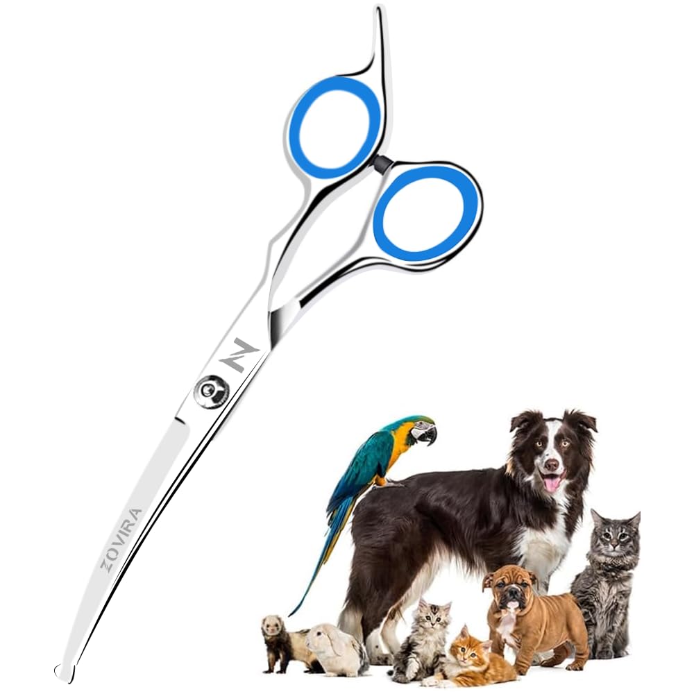Zovira Forbici per toelettatura cani da 6,5'' forbici professionali per animali domestici, forbici curve per toelettatura cani per uso domestico (forbici singole) (Single, 6,5)