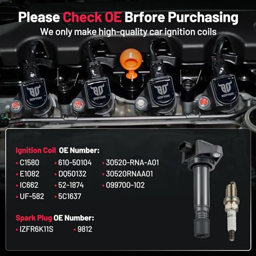 Image of BDFHYK Ignition Coil UF582 and Spark Plug 9812 for Honda Civic 2006-2011