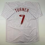 Facsimile Autographed Trea Turner Philadelphia Pinstripe Reprint Laser Auto Baseball Jersey Size Men's XL