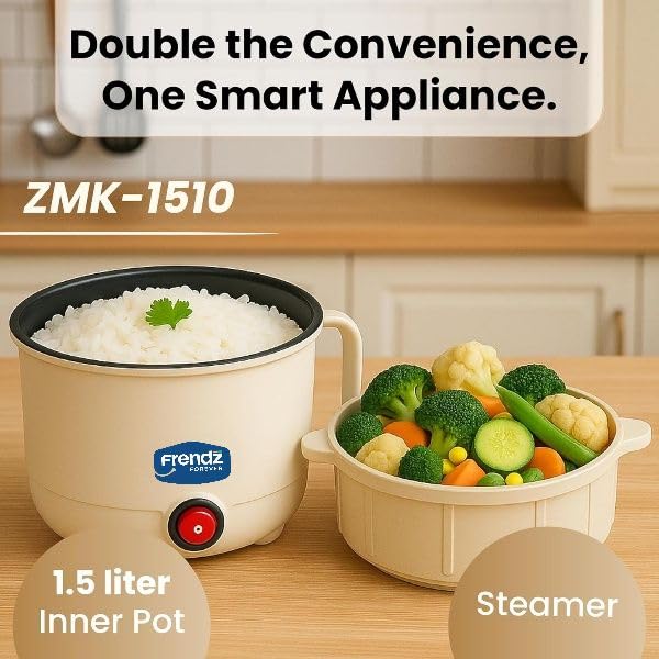 Image of MISCIBLE 1.5L Electric Multi-Function Food Warmer with Egg Tray & Steamer, Portable Mini Heating Kettle, 600W Travel Meal Maker with Auto Shut-Off & Boil Dry Protection for Soup, Noodles & Baby Food