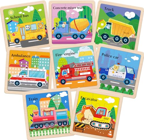 Wooden Puzzles for Toddlers 2-4, 9 Pieces Vehicle Jigsaw...