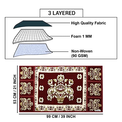 Image of Polyester Fridge 3-Layered Refrigerator Top Cover with 6 Side Pockets Dustproof Washable Kitchen Appliance Protector (Maroon, 39x21 Inch)