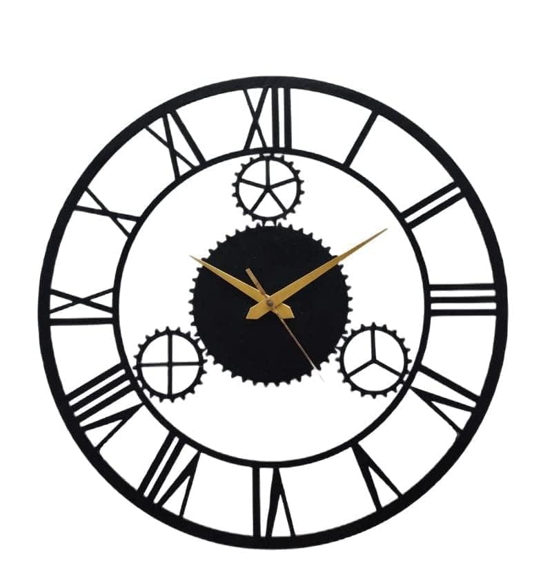Image of Wall Clock Stylish Metal Analog Wall Clock for Living Room, Bedroom, Office, Kitchen, Home and Hall | Antique Fancy Big Size Modern Wall Watch (Black(DA-172), 40 CM)