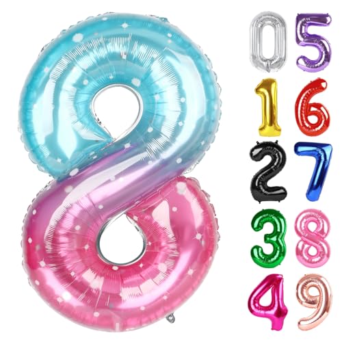 Image of Starry Sky Number 8 Balloon 40 Inch, 8th Birthday Party Decorations, Giant 8 Foil Balloon for Party Supplies