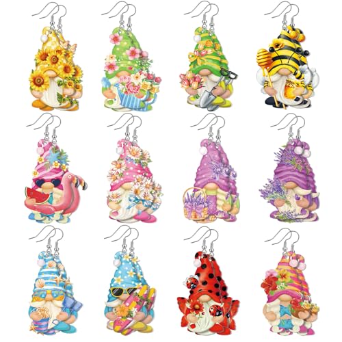 Glenmal 9 Pairs Fall Holiday Earrings for Women Halloween Christmas Gnome/Truck/Floral Vase Acrylic Drop Dangle Earring(Fresh Style)