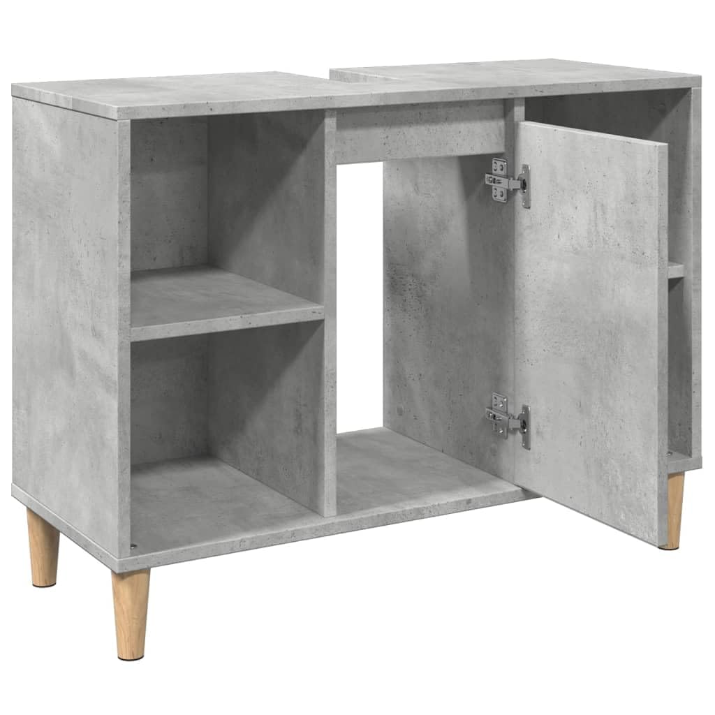 Mueble de baño de hormigón, color gris, 80 x 33 x 60 cm, material de madera con 4 estantes abiertos y 1 estante con puerta para baño, almacenamiento y montaje en pared