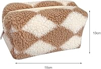 Vista 7 de Cessfle Bolsa de maquillaje pequeña de tela de rizo a cuadros, bolsa de almacenamiento suave con cremallera para mujer