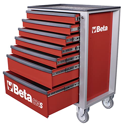 Beta Red Tool Storage Cabinet with Wheels - Portable Tool Chest with 7 Drawers - C24S/7-R
