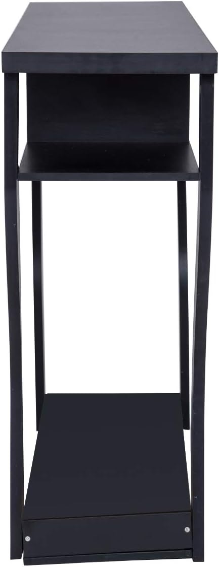 Giantex Console Hall Table for Entryway Small Space Sofa Side Table with Storage Drawer and Shelf Home Office Living Room Furniture Narrow Accent Hall Table (Black)