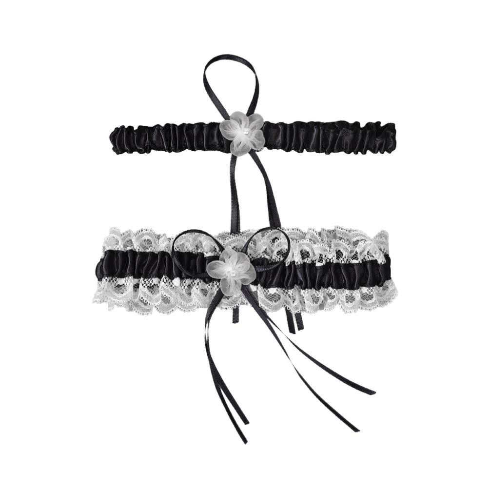 Cintura 1 Paio di Giarrettiere da Sposa Cinture Anello per Coscia in Pizzo Fascia per Gamba Floreale per la Festa di Nozze (Colore : Bianco) (Nero Bianco)