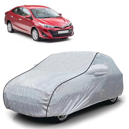 Image of Sulfar 100% Waterproof Car Body Cover Compatible with Mirror for Toyota Yaris (Triple Stitched, Full Bottom Elastic, Magic Silver with Black Piping)